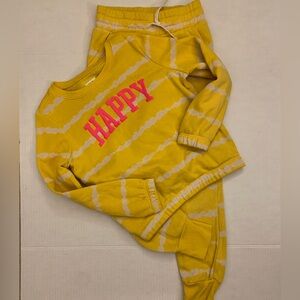 GAP Yellow Tie-Dye Sweatshirt and Sweatpants Set with Pink 'Happy'